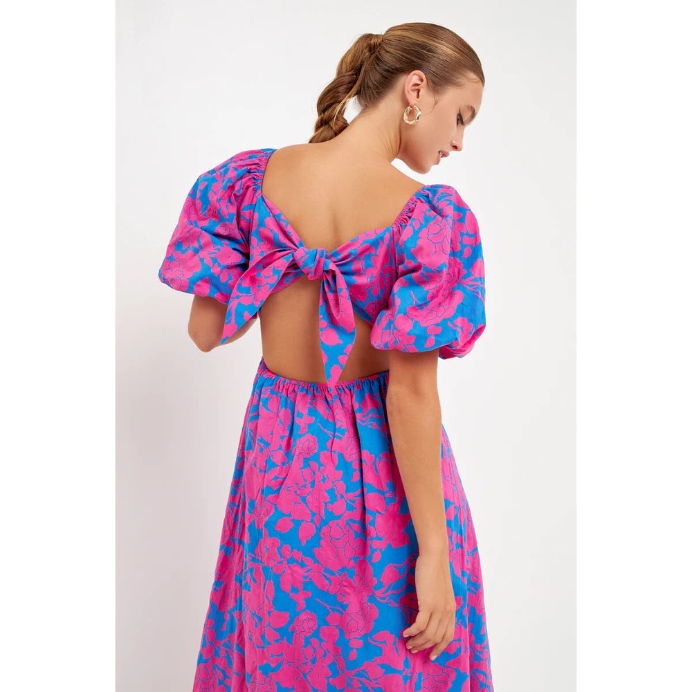 NWT Free the Roses Floral Cut-Out Maxi Dress Size Small Blue/Fushia Pink - Picture 4 of 11